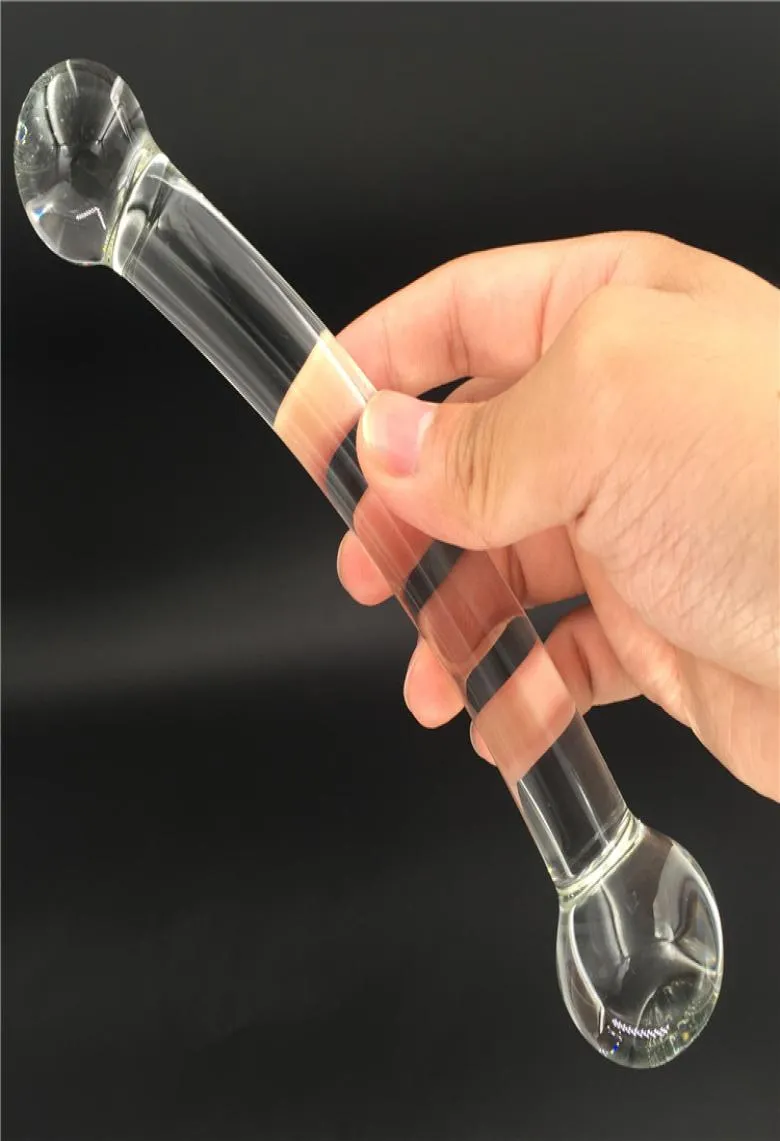 Dong transparente dupla extremidade de vidro vibrador cristal falso pênis mulheres homens feminino masturação ferramentas anal butt plug adulto sexo t3235327