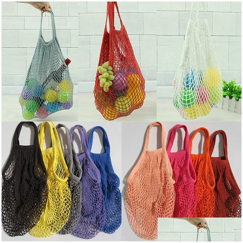 Reusable Grocery Bags Fashion String Shop Fruit Vegetables Bag Shopper Tote Mesh Net Woven Cotton Shoder Hand Dhs Drop Delivery Home Dheal