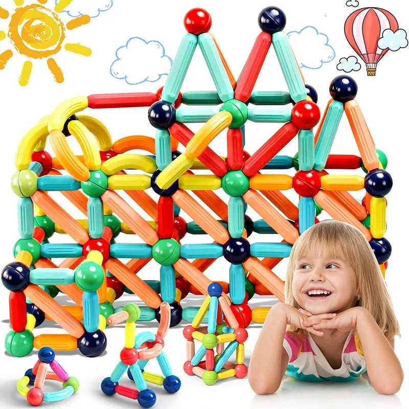 كرات وقضبان مغناطيسية بناء العصي كتل البناء مجموعة الأطفال التراص التعليمية ألعاب المغناطيس الجذعية للأطفال هدية 240110