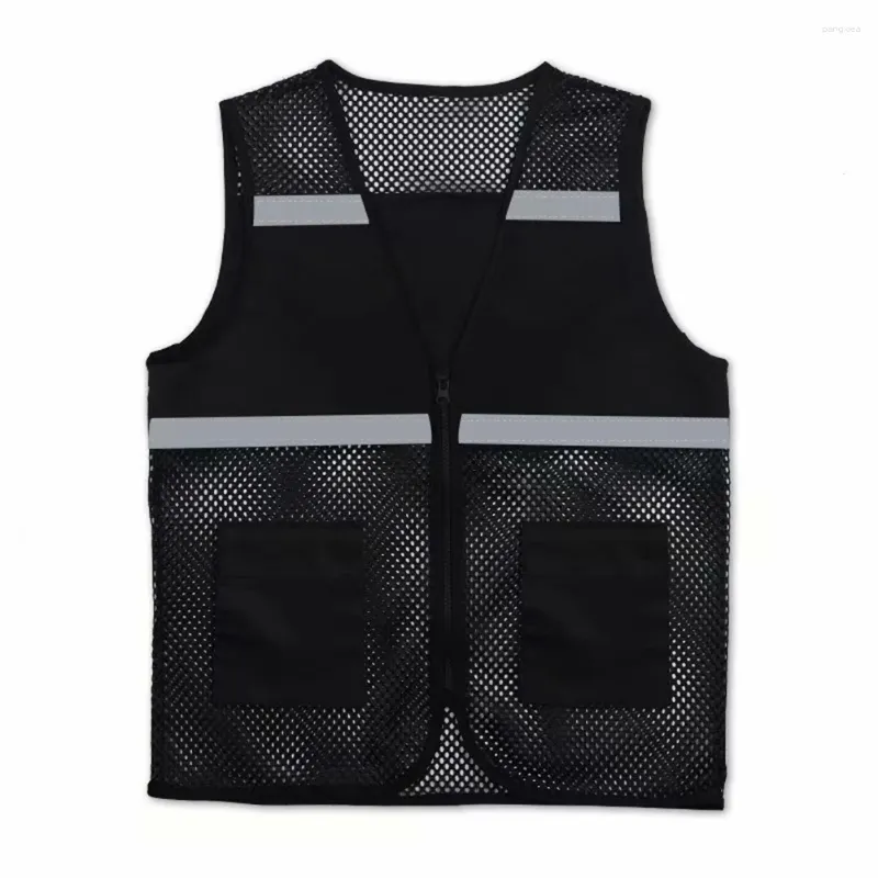 Gilet da uomo Striscia riflettente traspirante Gilet da lavoro stampato Gilet da uomo e da donna Gilet unisex Abbigliamento da volontario per le vacanze Nero quotidiano