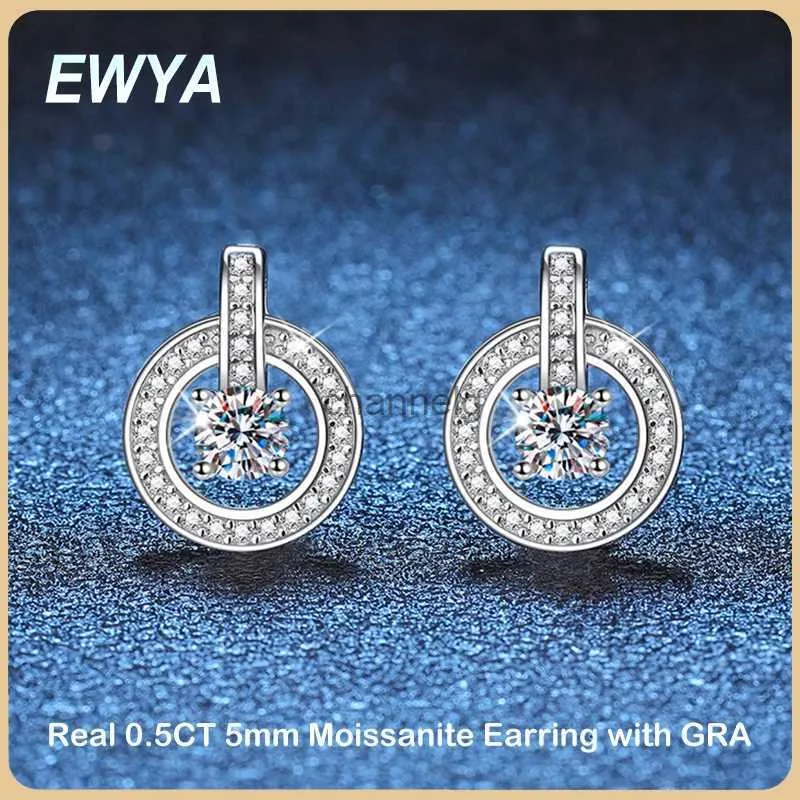 Stud EWYA réel GRA certifié D couleur 0.3CT 4mm Moissanite boucles d'oreilles pour femmes fille S925 en argent Sterling diamant boucle d'oreille clous d'oreille cadeau YQ240110