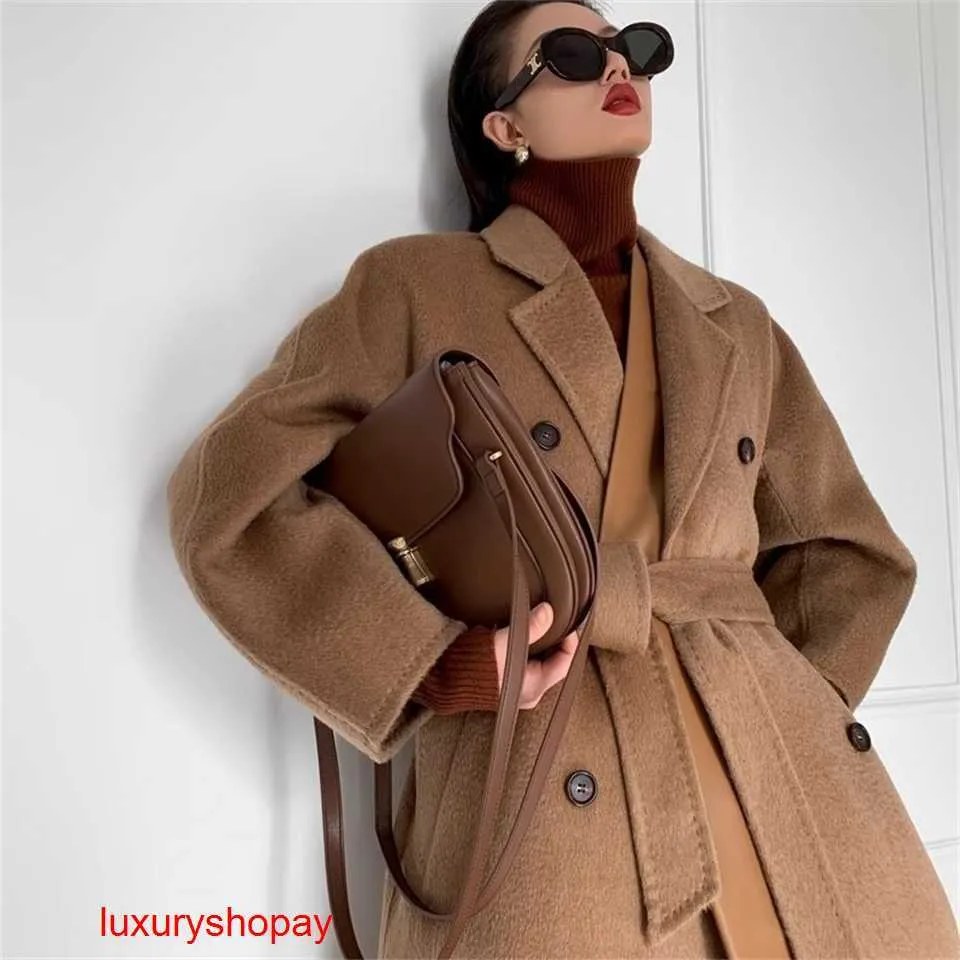 Maxmaras Women's Wrap Coat Camel Hair Coats Camel Fleece Double Sided Coat Women's Woolen Medium Long High Grade Feeling 2024 Autumn/Winter New Trend PI22A0846 RJ2J