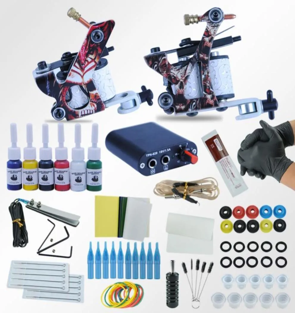 Machines à tatouer Power Box Set 2 pistolets Immortal Color Inks Supply Needles Accessoires Kits Complet Tattoo Kit de maquillage permanent2730916