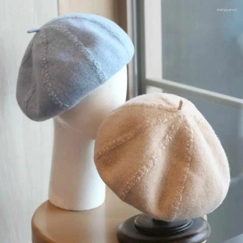 Berets Herbst und Winter süße Wolle Jacquard Beret Hüte Vintage Elegant Style Kürbishut für Grils