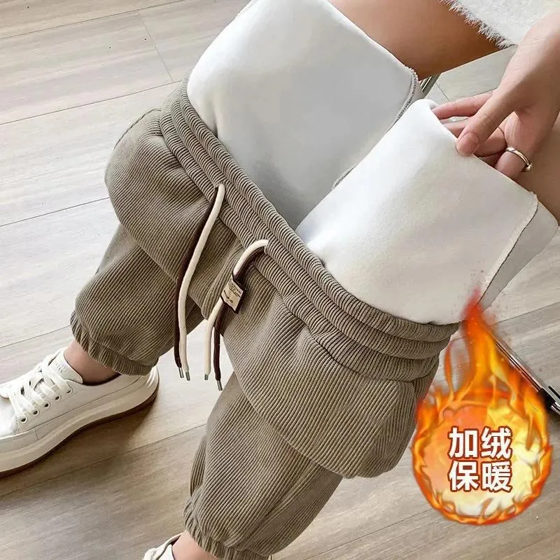 Calças femininas adicionar veludo acolchoado veludo feminino 2024 primavera outono inverno calças de cintura alta solta sweatpants casuais