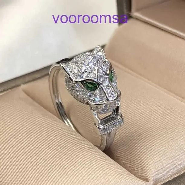 Topkwaliteit Carter-ringen voor dames en heren 925 zilveren Cheetah Tiger Leopard Green Eyes Bijtring met Micro Set Diamond Luxe koppel met originele doos