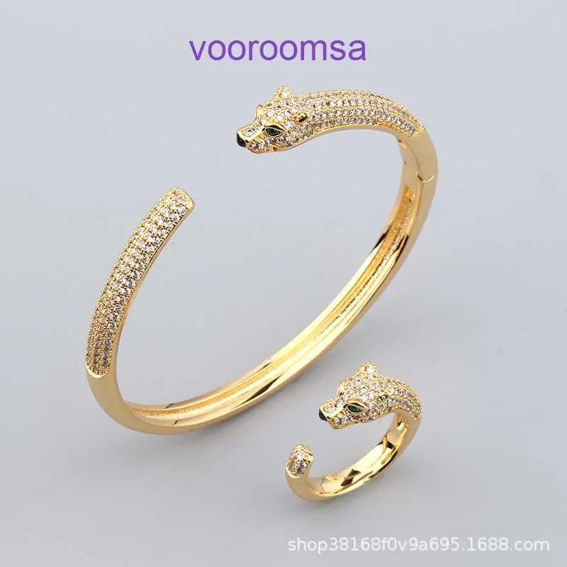 Carter popular anéis de designer de luxo novo leopardo simples micro conjunto zircon verde olho pulseira anel homens e mulheres podem usar jóias personalizadas com caixa original