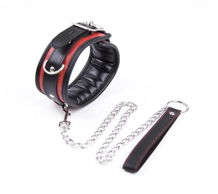 New Style Leather Sponge Bondage Collar With Metal Chain Sex Toys For Adults Bdsm Bondage Adult Erotic Games Y20111822989851281