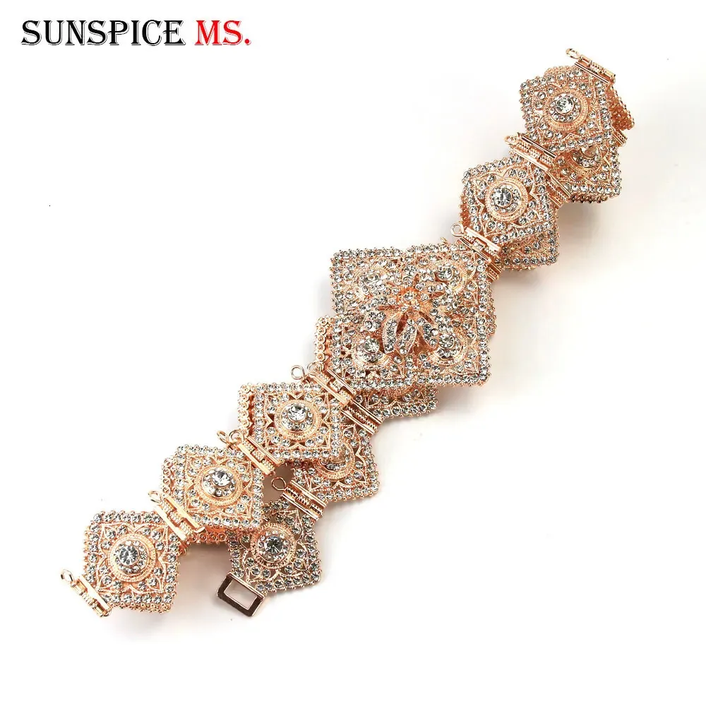 Sunspicems Chic Crystal Prismatic Marokan Caftan Belt Metal Talia Łańcuch etniczny biżuteria ślubna Złota Kolor Arabski Pas ślubny 240110