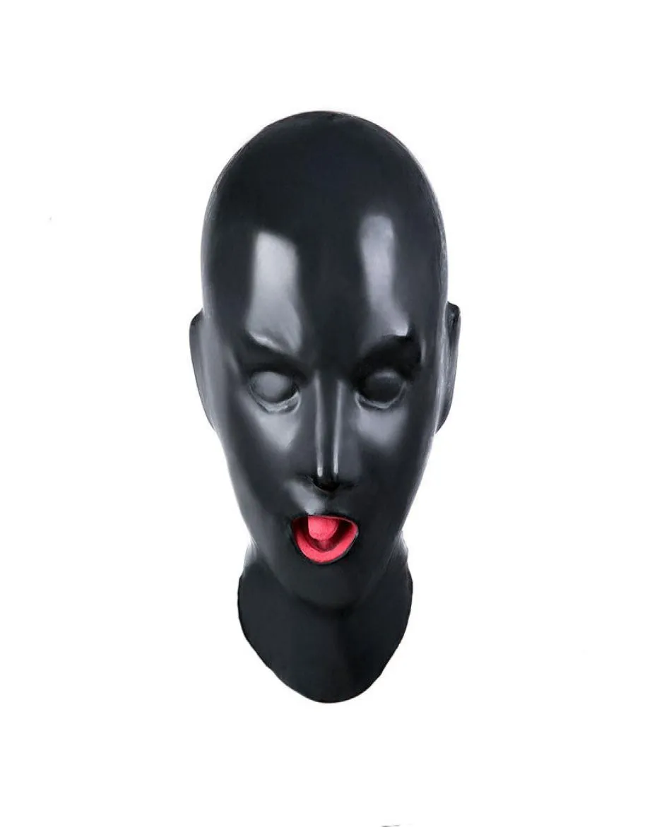 Masque de sexe de capot de bondage en latex jouets fétiches bondage bdsm avec bouche ouverte gag masque de capot de jouet sexuel adulte Y1907164621058