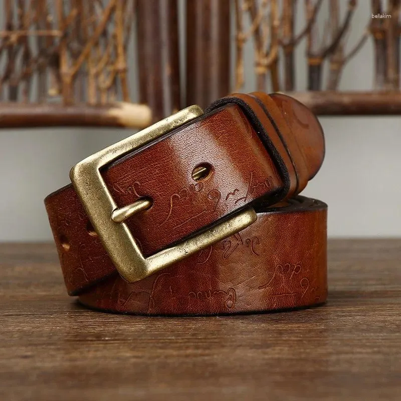Belts 3.8CM Pure Cowhide High Quality Genuine Leather For Men Brand Strap Male Brass Buckle Laser Jeans Cowboy Cintos