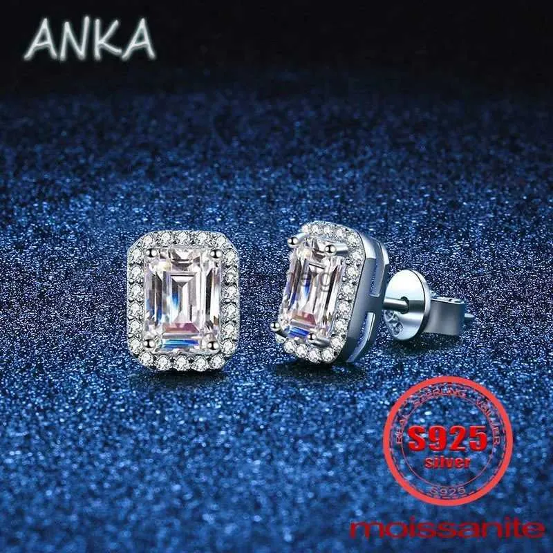 Stud ANKA NEW S925 sterling silver earrings rectangle radiant group mother green cut D color 1ct moissanite women's earrings YQ240110