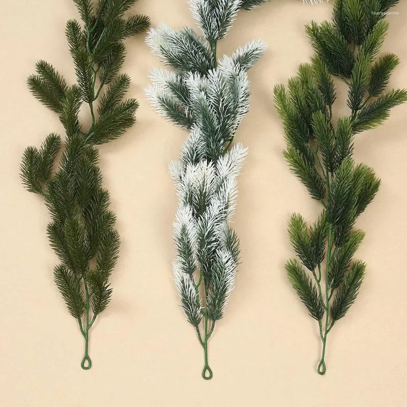 Dekorativa blommor 1 st 155 cm konstgjorda tallnålar rotting garland grön/snöa lämnar julkrans xmas träd hängande prydnadsår