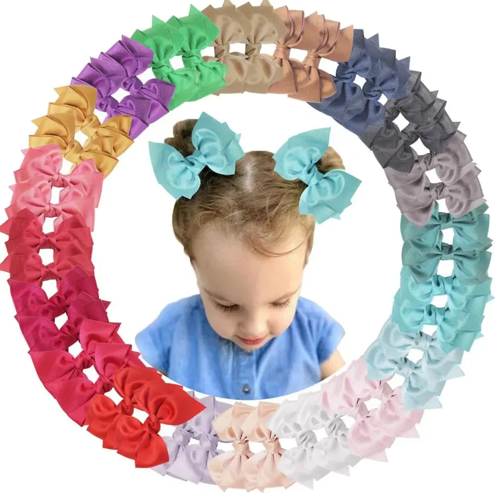 30 Stuks 4,5 Inch Haarelastiekjes Clips Chiffon Lint Boutique Pigtail Haarboog Alligator Clips Voor Meisjes Peuters Kinderen 240109