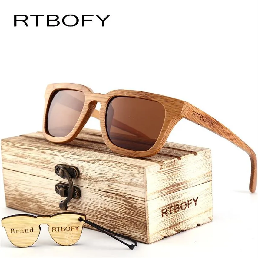 RTBOFY 2017 Drewniane okulary przeciwsłoneczne Mężczyźni Square Bamboo Okulary przeciwsłoneczne Vintage Drewno HD Lens Ramka ręcznie robione okulary przeciwsłoneczne dla mężczyzn okulary Oculos262W