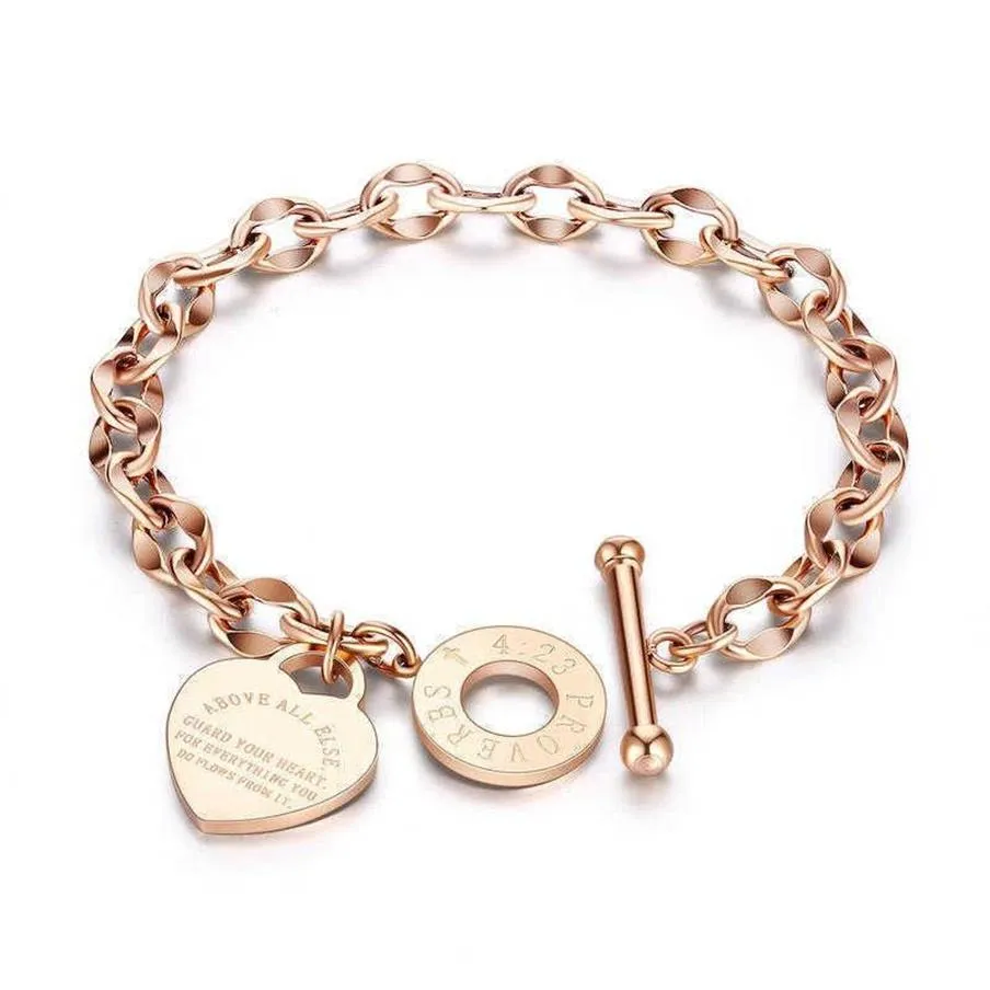 Bijoux en forme de Rose pour femmes, Bracelets en acier inoxydable, or, cœur d'amour, cadeau d'anniversaire, 2057