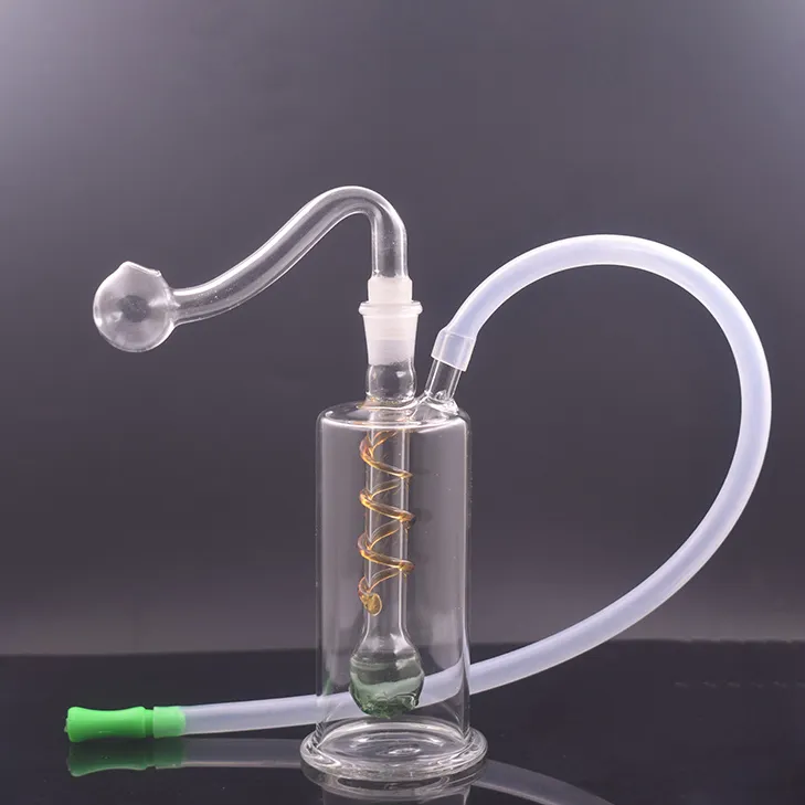 DHL gratuit Dab Rig brûleur à mazout Bong 10mm femelle barboteur fumer conduites d'eau petite bouteille bécher tuyau d'eau cendrier avec tuyau de brûleur à mazout en verre incurvé en gros