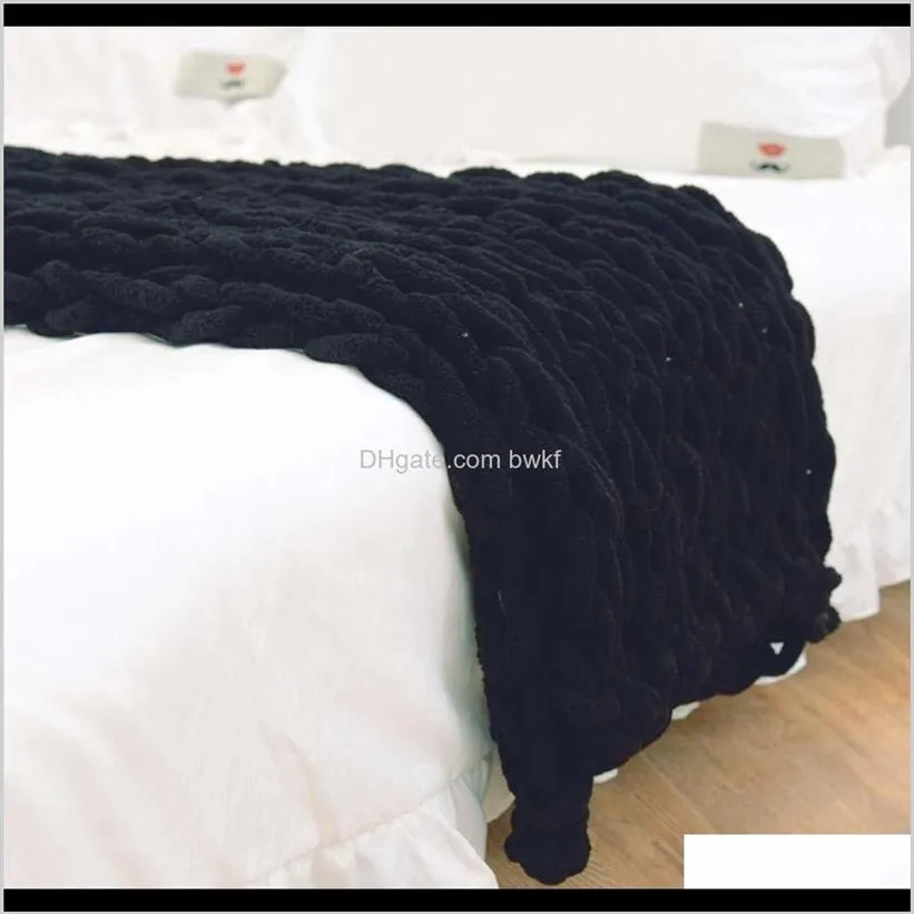 Dekens Textiel Tuin Drop Levering 2021 Chenille Chunky Weven Mat Gooi Stoel Warm Garen Gebreide Deken Home Decor Voor Pog298j