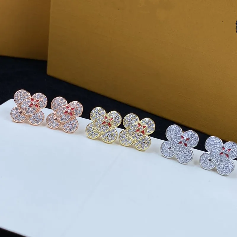 With BOX New Fashion Ear Studs Diamond Flower Pattern Women Earring 18K gold plated silver rose Ladie Designer Earrings