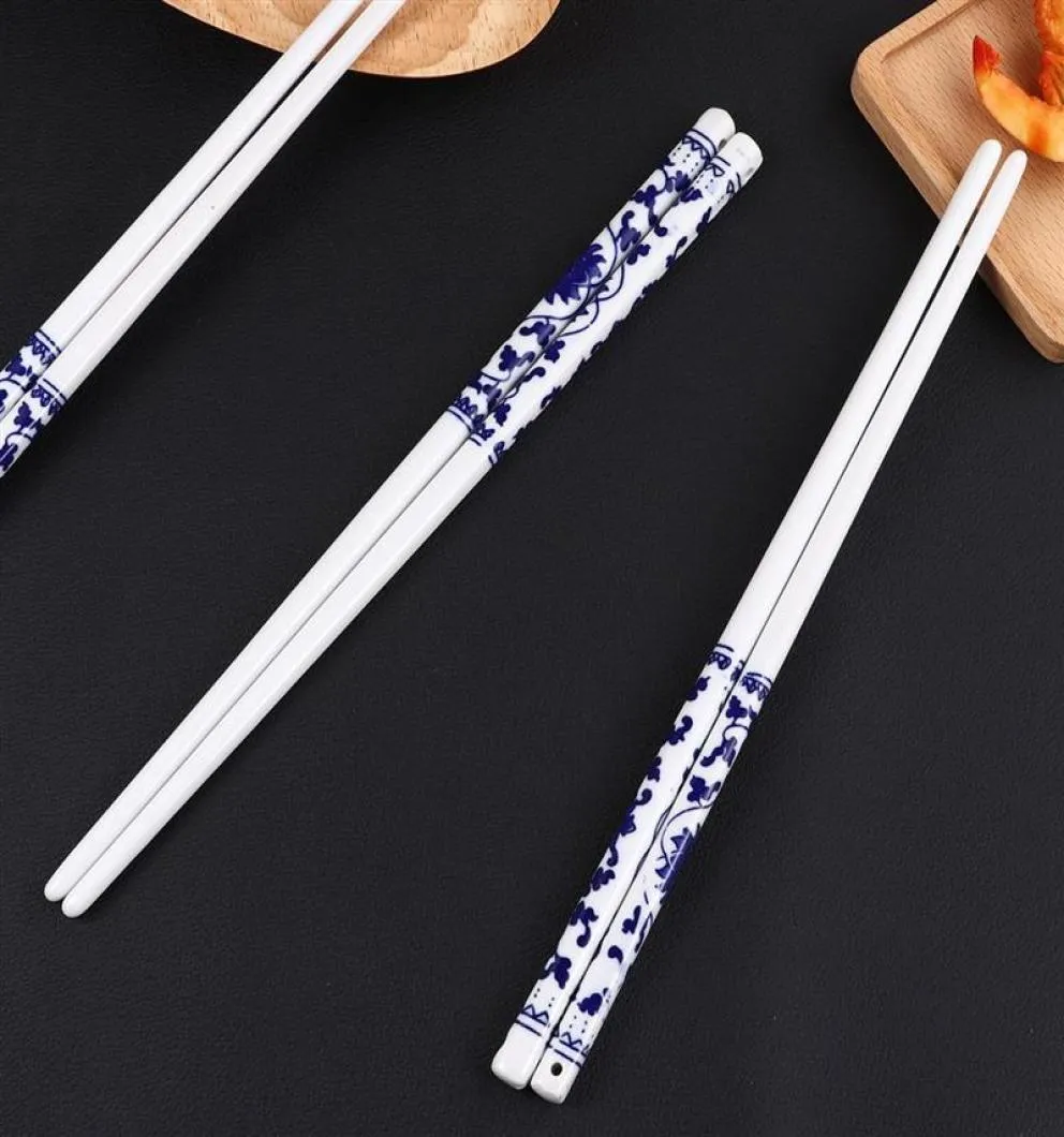 10 par Blue and White Porcelain Chopsticks Ceramic Long Chopstick Chinese Style Table Seary For Home Restaurant Kitchen Supplies C5771173