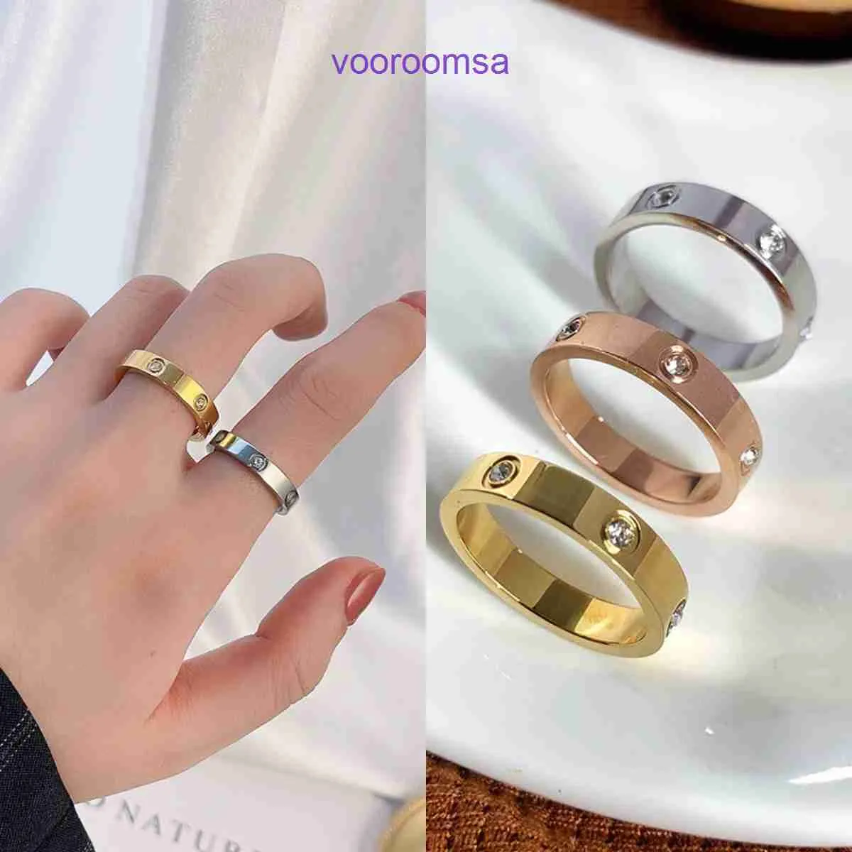 Carter Design Pierścienie koralików luksusowa biżuteria na damę prezent w tym samym stylu Tytanium stalowy pierścień Rose Gold para pełna cyrkonu super z oryginalnym pudełkiem
