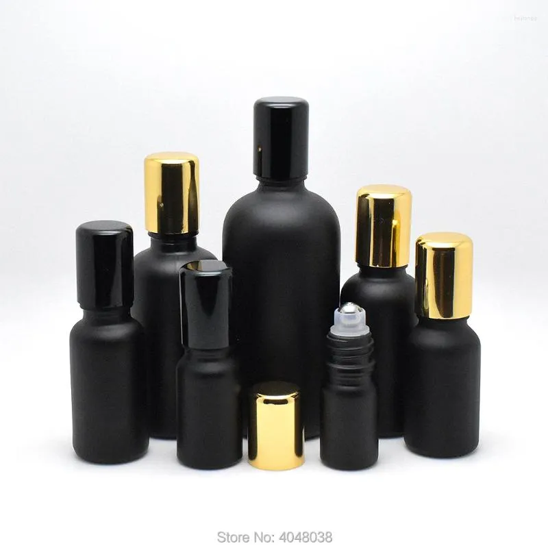 Bottiglie di stoccaggio 5ml-50ml Profumo di vetro nero Roll On Bottle Perline a sfera in acciaio Fiale di profumo Campione portatile Vuoto riutilizzabile 20 pezzi / lotto