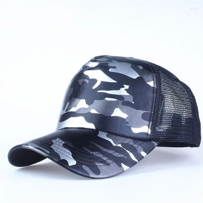 Boll Caps Xeongkvi European Pu Faux Leathe Camouflage Baseball Summer Brand Snapback Mash Hats For Women Men Adult Casquette