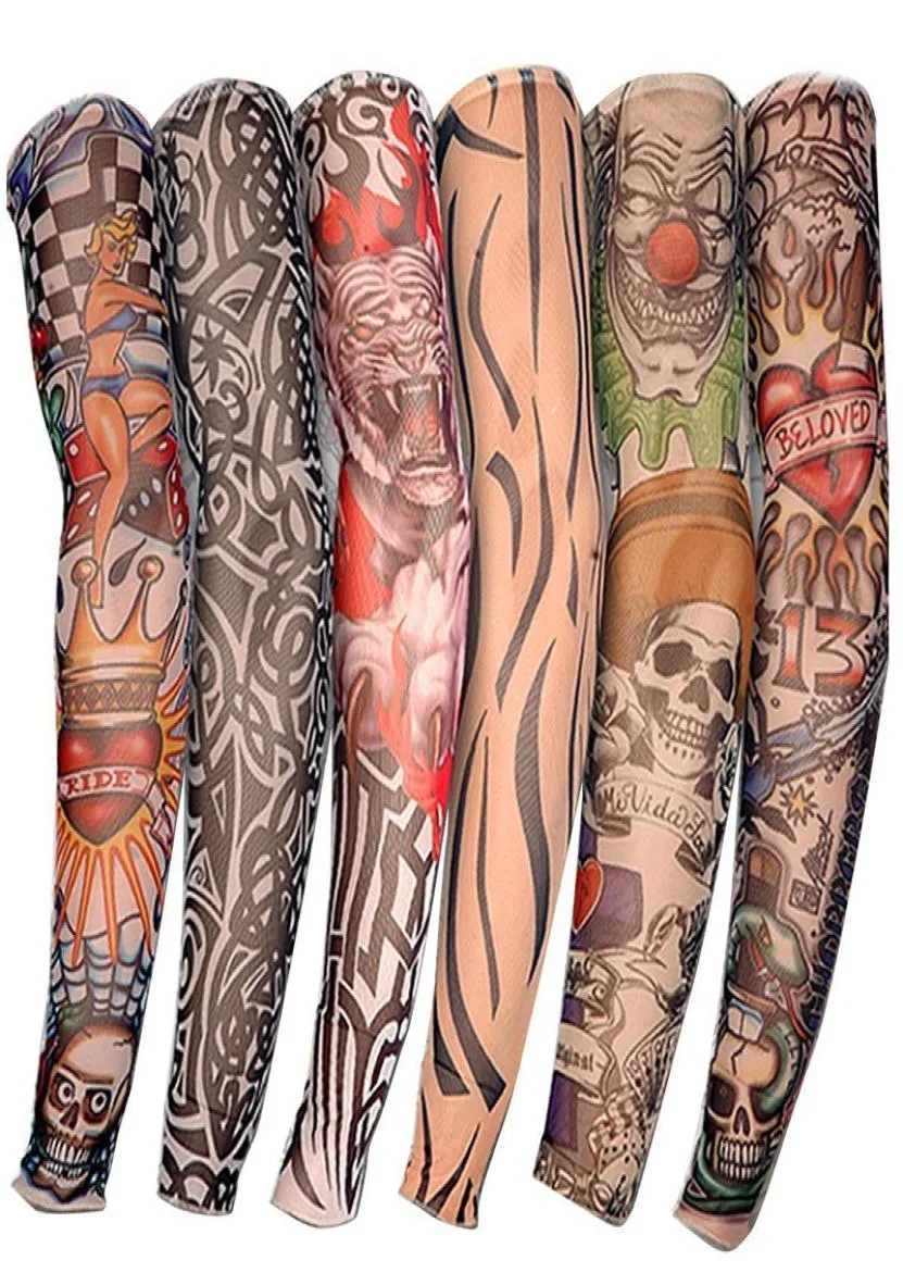 Novo náilon elástico falso tatuagem temporária manga projetos corpo braço meias tatoo para legal homens mulheres 8266867