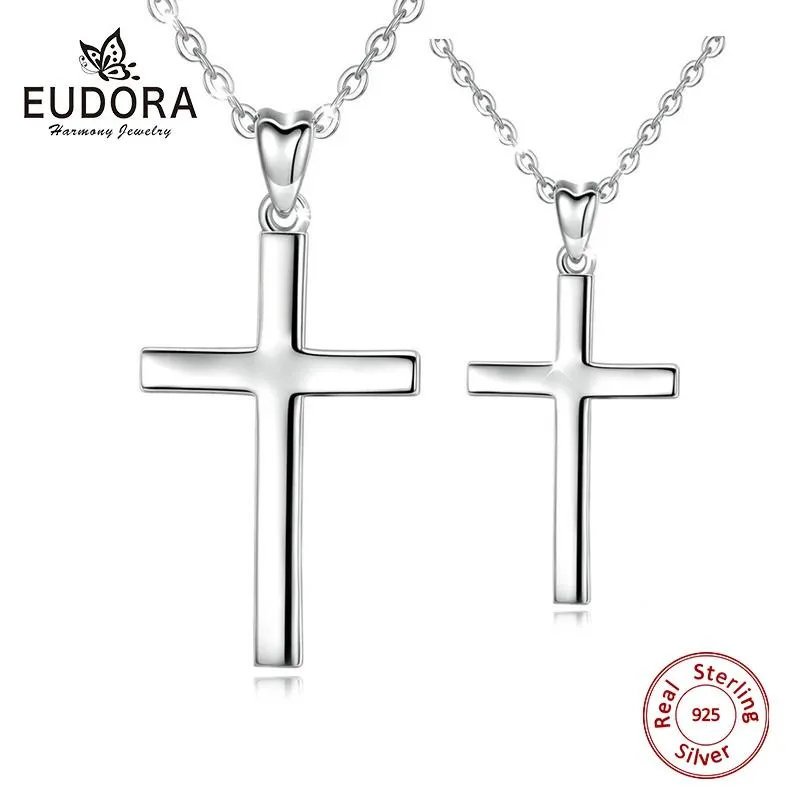 Pendants EUDORA 925 Sterling Silver Solid Cross Necklace Small OR Large Cross Pendant Minimalist Tiny Necklaces Dainty Jewelry CYD432
