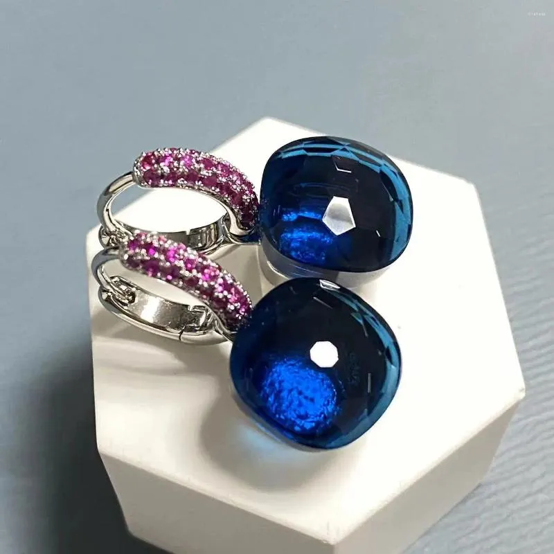 Kolczyki Dangle 11,6 mm klasyczny kryształowy wkład fioletowy cyrkon Platinum Color London Blue Topaz Women Biżuter