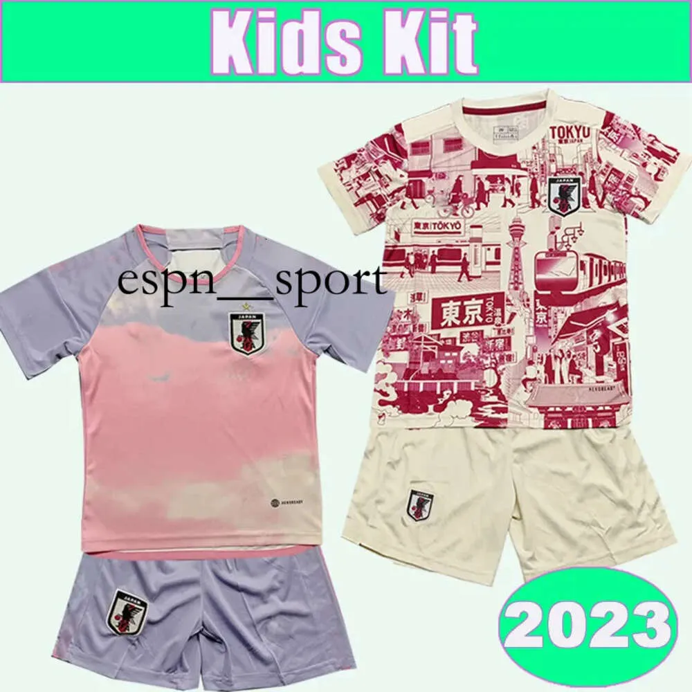 espnsport 2023 Japan Soccer Jerseys Kit per bambini Versione moda MINAMINO NAGATOMO HARAHI YOSHIDA TSUBASA ATOM HONDA OSAKO Home Pink Child Suit Maglie da calcio