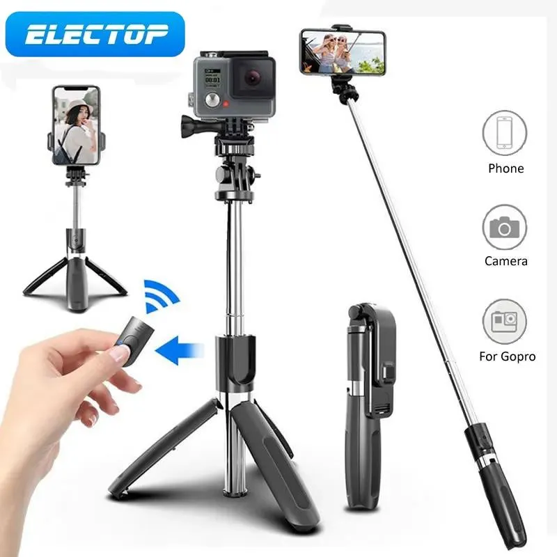 Monopods Electop Kablosuz Bluetooth Selfie Stick Tripod Katlanabilir Tripod Monopods GoPro Sports Aksiyon Kamerası için Akıllı Telefonlar İçin Evrensel