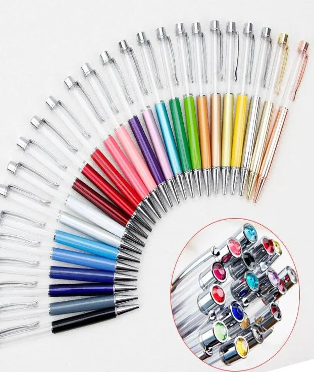 New Update DIY Diamond Empty Tube Metal Ballpoint Pens Selffilling Floating Glitter Dried Flower Crystal Pen Ballpoint Pens1382405