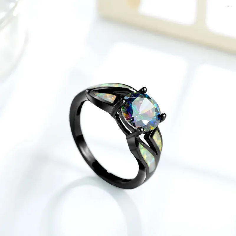 Cluster Ringe Luxus Edle Exquisite Opal Ring 2024 Mode Männer Frauen Farbe CZ Kristall Schwarz Farbe Engagement Charme Dame Hochzeit schmuck