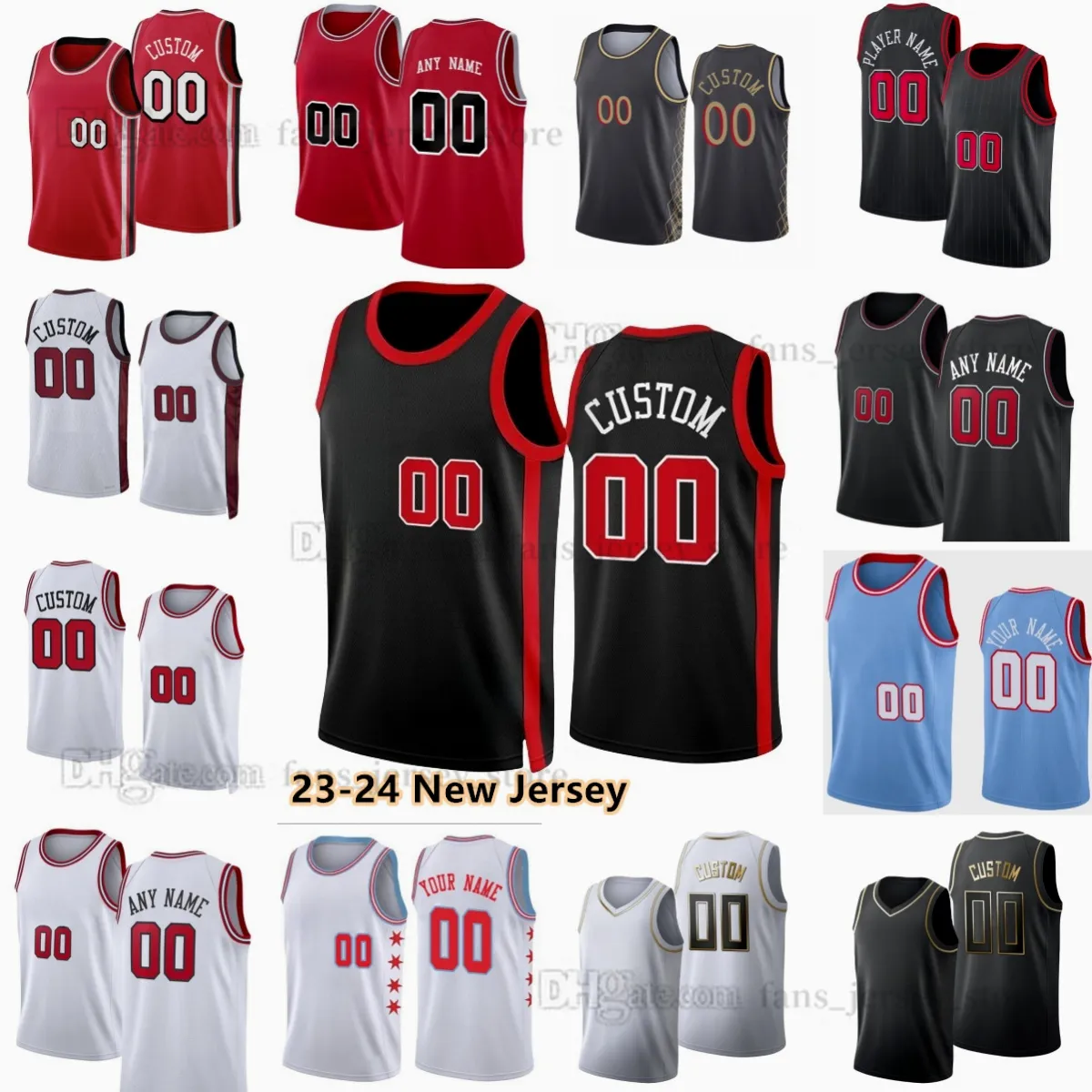 Custom 2023-24 New Season Printed Basketball Jerseys Zach DeMar LaVine DeRozan Lonzo Nikola Ball Vucevic Andre Drummond Dalen Terry Torrey Craig Terry Taylor Jones