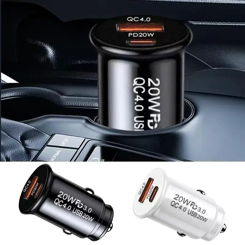 Mini 20W PD USB C Car  Fast Quick Charging QC 4.0 3.0 Type-C Car Chargers For IPhone 14 15 Samsung S24 S23 Power Adapter