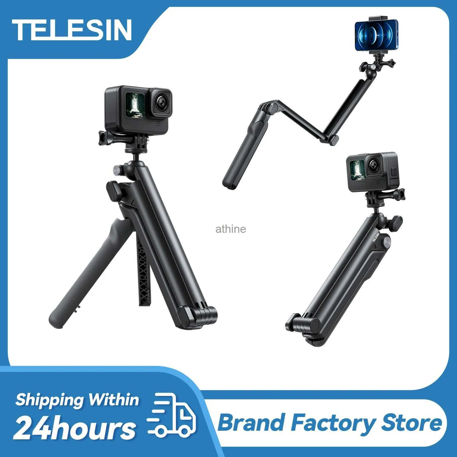 Selfie Monopods TELESIN 3 ways Selfie Stick with Tripod Hand Grip Pole for 12 11 10 DJI OSMO Action3 Smart Phone Action Camera Accessories YQ240110