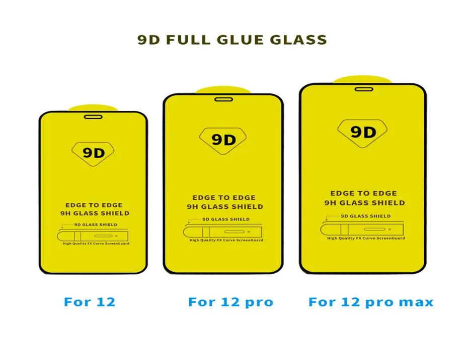 9D Full Screen Protector för iPhone 12 11 Pro Max X XR Tempererat glas för Samsung Model9508237