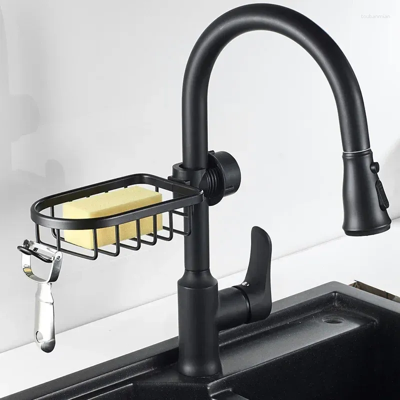 Rangement de cuisine réglable salle de bain robinet étagère espace aluminium panier divers égouttoir noir argent douche Hol