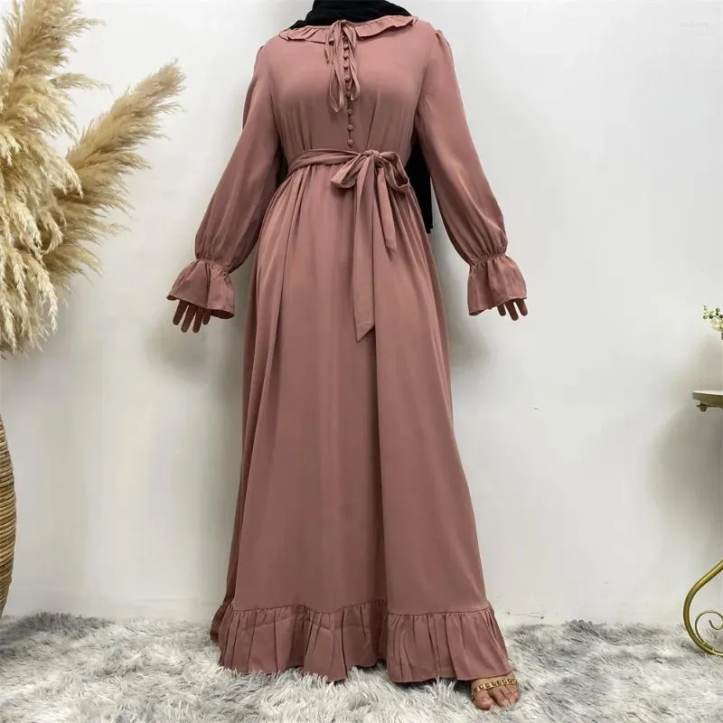 Vêtements ethniques Robe femme musulmane Robe à manches longues Maxi Kaftan Dubaï Bouton Robe Casual Robe arabe Islamique Eid Ramadan