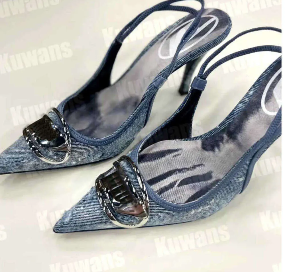 2024SS New D-Venus Denim Heels Slingback Womens Pumps D Kittie Canvas D Venus Beach Summer Summer Designer Women High Heel 96