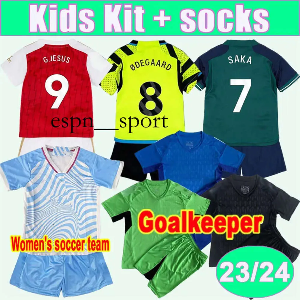 Um kit infantil camisas de futebol GABRIEL G. JESUS SMITH ROWE MARTINELLI WHITE Home Away 3º goleiro terno infantil camisas de futebol de manga curta