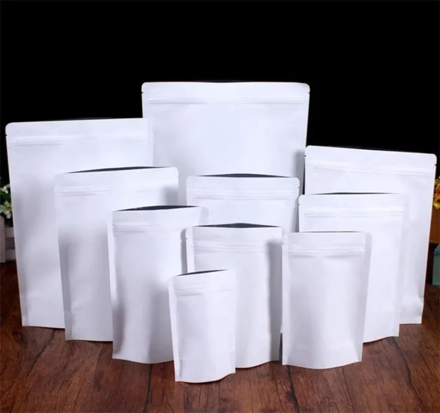 Levante-se saco de papel kraft branco folha de alumínio embalagem bolsa comida chá lanche cheiro à prova sacos resealable3803633