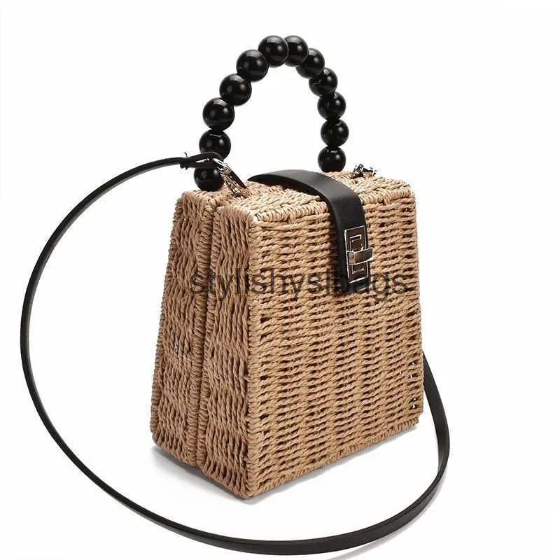 Shoulder Bags New female str bag women Crossbody bag paper rope bead handle handbag Box Shoulder Bag Beach Holiday Bagsstylishyslbags