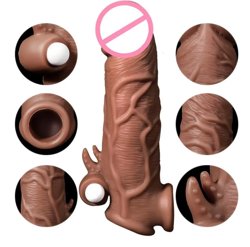 Estensioni vibranti della manica del pene Anello del rubinetto Ingrandimento del vibratore Strap vuoto sul dildo Strapon Imbracatura Giocattoli del sesso in silicone per l'uomo M1355978