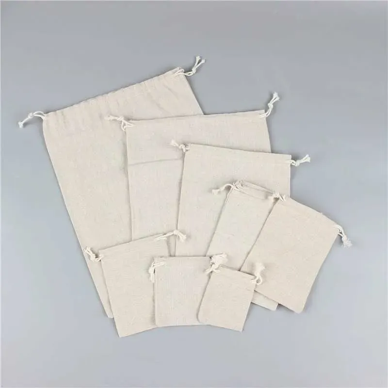 Drawable Linen Cotton Bag Wedding Gift Bags Pouches Retail Drawstring Pouch Jewelry Packaging Christmas Decor