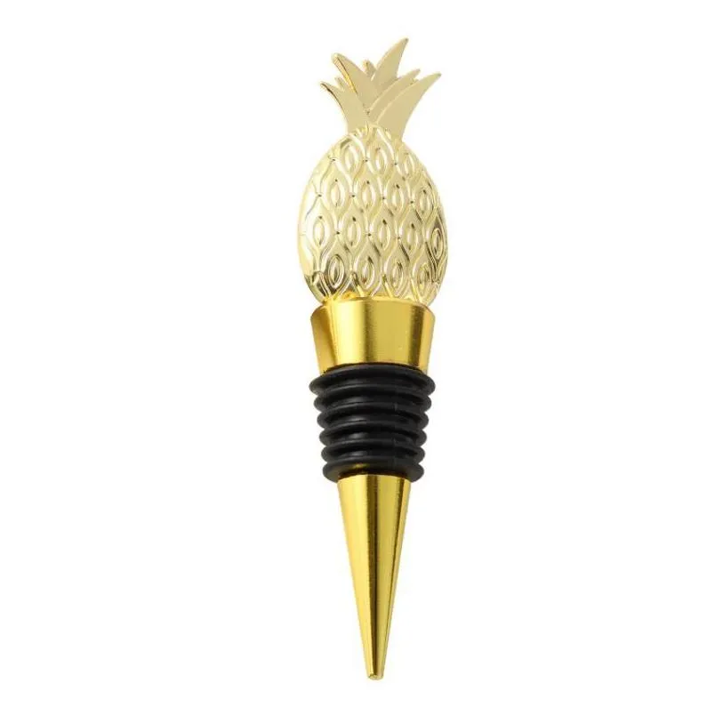 Party Favor 100st Tropical Wedding Favors Gold Pineapple Wine Bottle Stopper i presentförpackning Dekorativa stoppare SN2270 Drop Delivery H DH0ZD