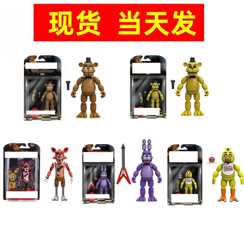 Minifig 4 pezzi Set FNAF Action Figure Bonnie Foxy Figurine PVC Gioco di ruolo Collezione PVC Doll Fazbear Orso mobile Golden Freddy Modello Giocattoli J240110