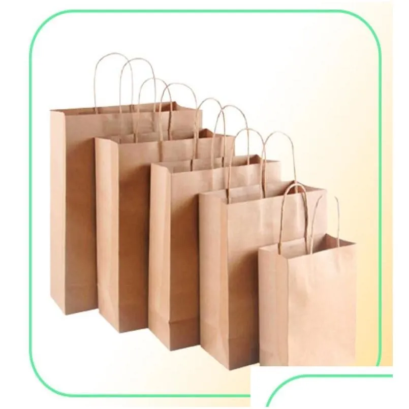 Gift Wrap Kraft Paper Bag With Handles Wood Color Packing Bags For Store Clothes Wedding Christmas Party Supplies Handbags Y06064878 Dhvq0