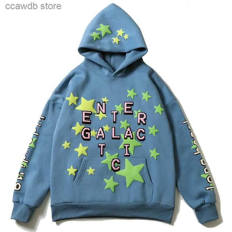 Felpe con cappuccio da uomo Felpe High Street Letter Foam Stars Stampa Felpa con cappuccio in pile da uomo e da donna Retro Autunno e inverno Casual Pullover Felpe con cappuccio T240110